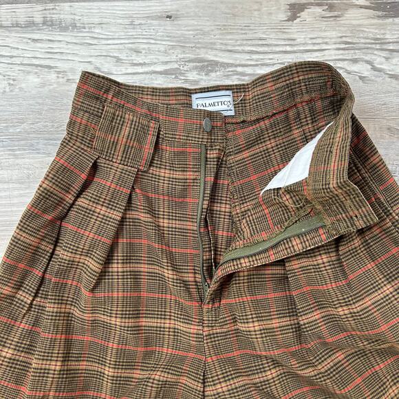Palmetto’s Vintage Brown Plaid Pleated High Rise Shorts Made in USA Academia - Picture 3 of 5